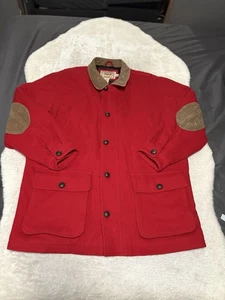 VTG CABELA’S OUTFITTERS SERIES WOOL Hunting Jacket RED w/leather Trim XL Coat - Picture 1 of 10