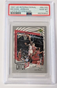 1997 Upper Deck International Card MJ165 Michael Jordan Catch 23 Sticker PSA 10 - Picture 1 of 2
