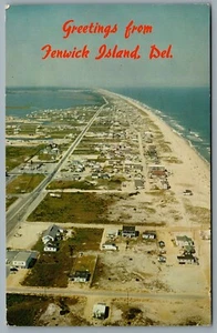 Postcard Fenwick Island DE c1970 Greetings From Fenwick Island Aerial View Beach - Picture 1 of 2