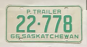 Single 1966 SASKATCHEWAN Canada License Plate #22-778 P. TRAILER - Picture 1 of 2
