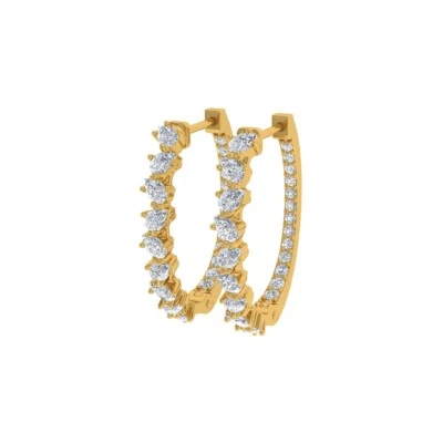 0.80 Ct Natural SI/H Round Diamond Hoop Fine Earrings Women Gift 18k Yellow Gold - Image 1 of 4