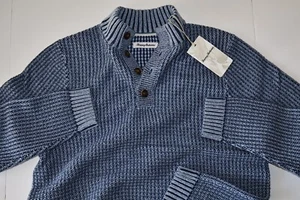 Tommy Bahama Crescent Cove Button Mock Sweater Merino Wool Blue LS Medium M - Imagen 1 de 4