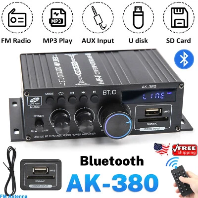 2 Channel 800W bluetooth Mini HIFI Power Amplifier Audio Stereo Amp Home Car FM - Image 1 of 4