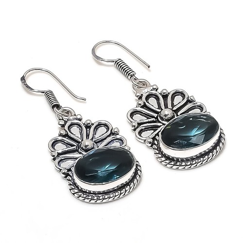Handmade London Blue Topaz & Sterling Silver Drop Earrings - 1.20 Inches, 925 Silver, Hook 10 thumbnail image
