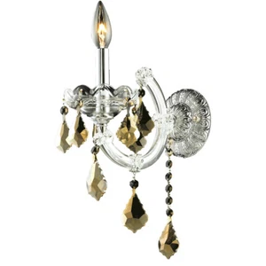 Wall Sconce Golden Teak Crystal Chrome Dining Room Bathroom Foyer Light Fixture - Picture 1 of 9