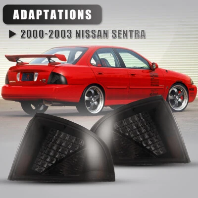 For 00-03 Nissan Sentra LED Taillights Rear Lamp 1 Pair Smoke Lens Black Housing - Image 1 of 4
