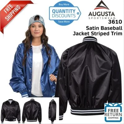 Augusta Sportswear 3610 Raglan Sleeves Striped Trim Top Satin Baseball Jacket - Image 1 of 2