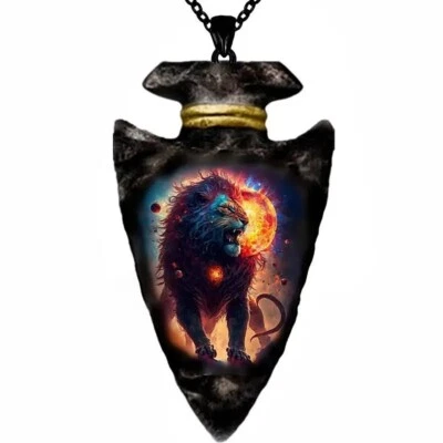 Stylish Angry Lion Arrowhead Style Pendant Necklace With Black Chain - Image 1 of 4
