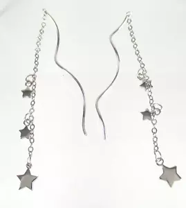 .925 Sterling Silver Dangle Earrings Threader Style Stars 2.5" - Picture 1 of 2