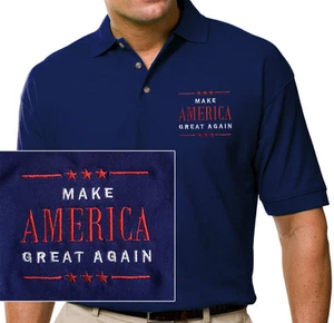 MAKE AMERICA GREAT AGAIN,  TRUMP Blue Polo Shirt Embroidered - Picture 1 of 1