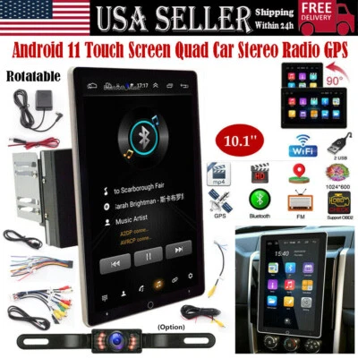 10.1" Android 12 Rotatable Car Stereo Radio 2DIN Touch Screen GPS Wifi Camera - Image 1 of 4