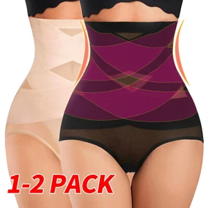 1-2 Pack Womens High Waist Body Shaper Underwear Tummy Control Slimming Panties - Picture 1 of 21