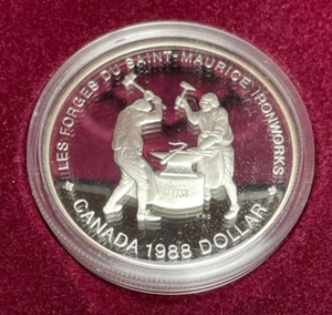 1988 Canada Silver Proof Ironworks Forge Of Saint Maurice Dollar Case Commem - Picture 1 of 4