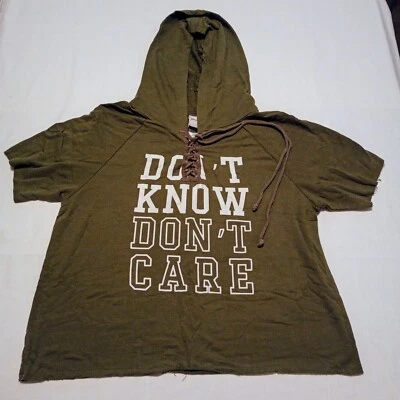 Jerry Leigh Women's Hoodie Shirt Size M Dark Olive S/S Short Waisted Laced, EUC - Image 1 of 4