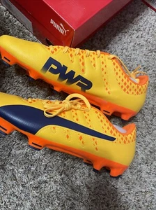 PUMA EvoPower Vigor 4 Yellow Peacoat Orange FG 103963 Soccer Cleats Mens Size 11 - Picture 1 of 4