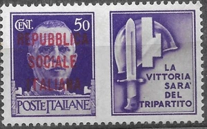 Segunda Guerra Mundial 1944 República Social de Italia SASS #36 MvLH OG EN MUY BUEN ESTADO - Imagen 1 de 2