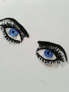 Look, Pair of Eyes, eyebrows, eyelashes, Handmade Embroidered Patch - Picture 1 of 5