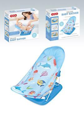 Deluxe Baby Bath Seat Support Recline Foldable 3 Postion Easy Bath Cradle Blue • 19.99£