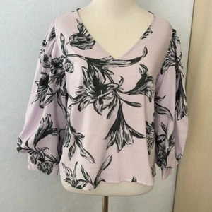 A New Day Floral Balloon 3/4 Sleeve V-Neck Blouse, Size Small - Picture 1 of 11