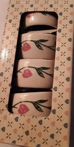 Vintage 1986 Hearts Delight Collection Stoneware Set Of 4 Napkin Rings - Picture 1 of 7