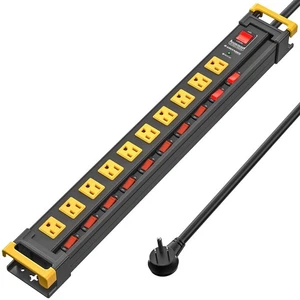 10 Outlets with Individually Switched Metal Power Strip,With Cord Management - Picture 1 of 7