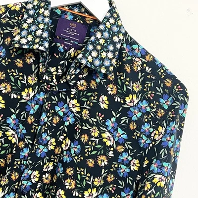 Hawes & Curtis Shirt Men's Medium Long Sleeve Black Blue Floral Smart Casual - Image 1 of 4