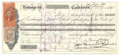 US Revenue R69c on 1868 Bill of Exchange, Danford Knowlton, NY, Caibarien - Image 1 of 4