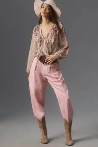 Anthropologie Snake Print Ruffled V Neck Long Sleeve Blouse Sz M Classic Boho - Picture 1 of 10