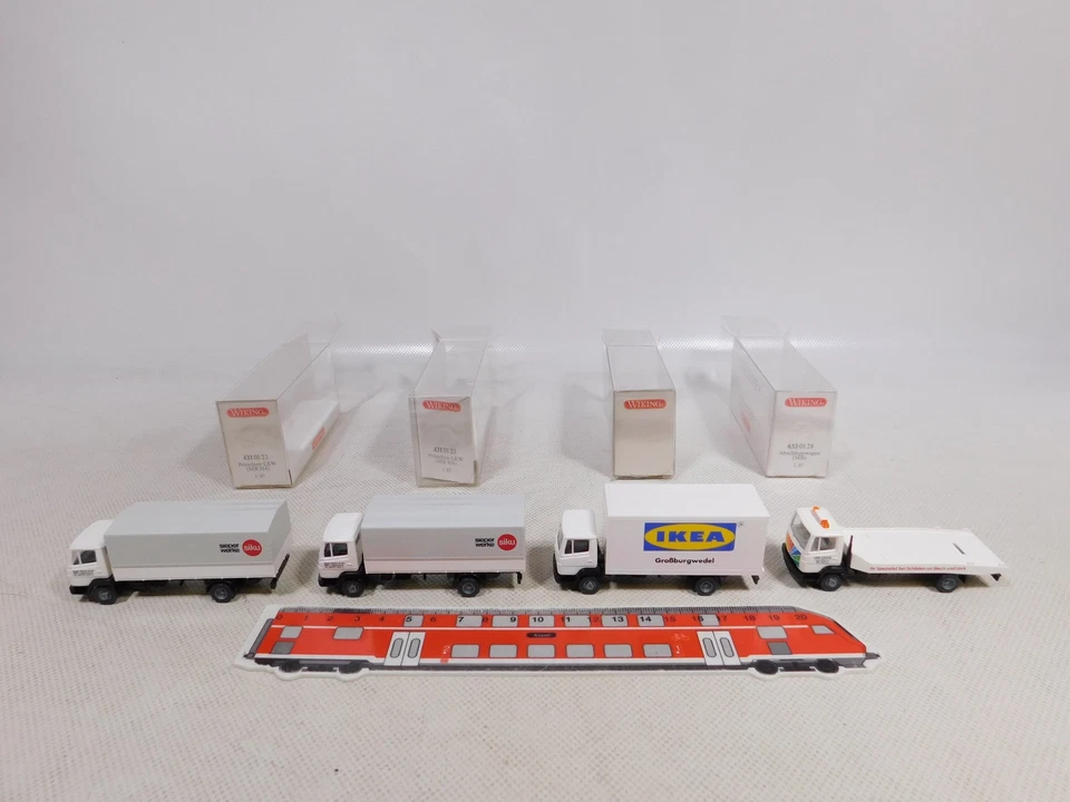Wiking 1:87 H0 4X LKW MB 431 Siku 633 IKEA Großburgwedel SG/Mint+Box #EG948-0,5 - Immagine 1 di 4
