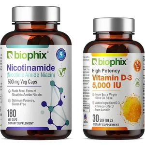 Biophix Nicotinamide 500 mg 180 Vcaps - Free Vitamin D-3 5000 IU 30 Softgels - Picture 1 of 9