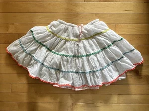 Mini Boden Tiered Skirt Girls 6/7Y White Print w/ Colorful Ric Rac A-Line Party - Picture 1 of 12