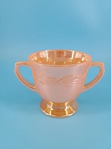DE COLECCIÓN FIRE KING MELOCOTÓN BRILLO "HOJA DE LAUREL" PEDESTAL AZUCARERO - Imagen 1 de 4