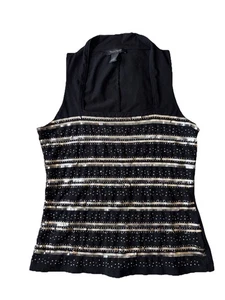 White House Schwarzmarkt Pailletten Nieten ärmellos Party Top schwarz & gold Medium - Bild 1 von 6
