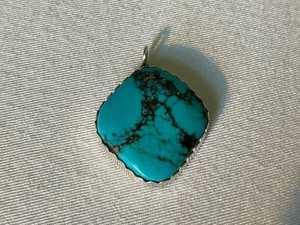 Vintage Sterling Silver Natural Blue Turquoise NATIVE AMERICAN Handmade Pendant - Picture 1 of 4