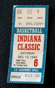 Boleto Indiana Hoosiers BB 1992-93 #1 BIG 10 CHAMPS 31-4 v W MICH - CABALLERO/DAMÓN - Imagen 1 de 1