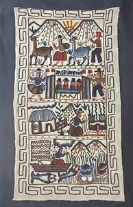 Vintage Folk Art Embroidery Peru "Matrimonio" 42”x24” Wall Hanging Wedding Gift - Picture 1 of 8