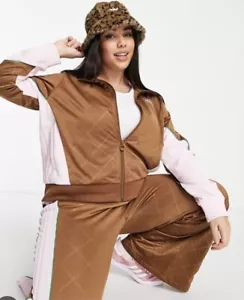 Adidas Woman's Sz 3X Retro Luxury Track Full Zip Jacket Brown Pink - Picture 1 of 12