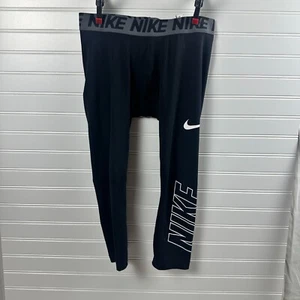 NIKE Dri-Fit Leggings Youth Boys XL Black Base Layer Elastic Waist Fitted Crop - Picture 1 of 6
