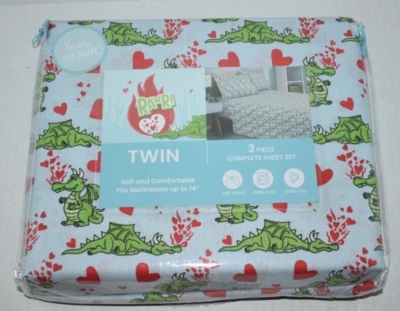 Juego de sábanas tamaño doble con patrón de dragón y corazón RAWR Foto 1 de 3