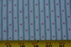 By 1/2 Yd, Vintage, Dusty-Rose Hearts & Green Stripes on Cream Quilt Cotton,P699 - Picture 1 of 4