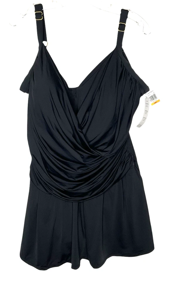 Jantzen Swimsuit Flirty Wrap-Front Dress A500957 One-Piece Black Plus Size 24W