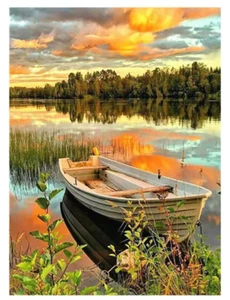 5D Diamond Painting Kit Canoe on a Beach 30cmx40cm - Picture 1 of 6
