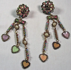 Betsey Johnson Heart shaped Pierced Earrings By 1940s Company - Picture 1 of 1