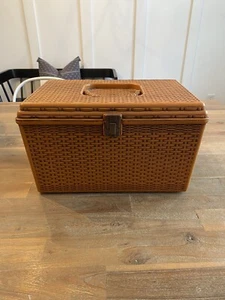 Vintage Sewing Box Supplies Wilson Wil-Hold Wicker Basket Design Storage 2 Treys - Picture 1 of 13