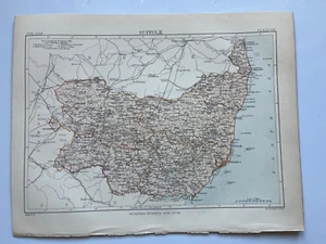 c1895 county map of Suffolk antique vintage Britannica 9th - Picture 1 of 2