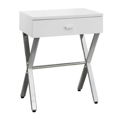 Accent Table Side End Nightstand Lamp Bedroom Metal Glossy White - Image 1 of 4