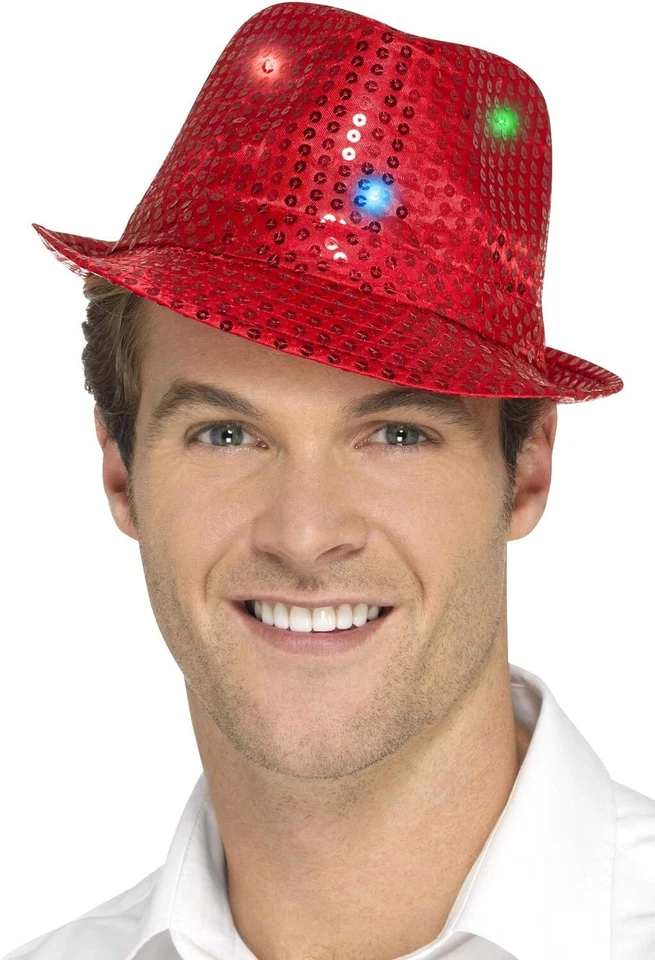 Smiffys Light Up Sequin Trilby Red US - Image 1 of 1