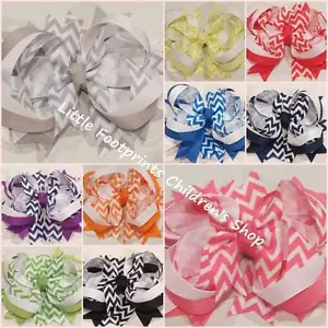 Chevron Layered Grosgrain Hair Bow Clip 4.5" - Picture 1 of 11