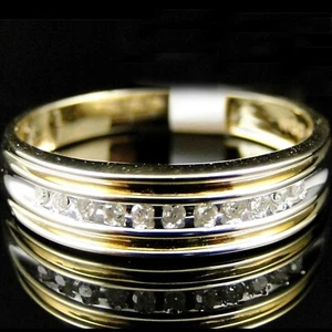 Da Uomo 14K Placcato Oro Giallo 0.15CT Diamante Rotondo Nozze Fidanzamento Fede - Foto 1 di 1