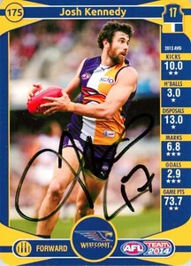 Signed 2014 WEST COAST EAGLES AFL Card JOSH KENNEDY - Picture 1 of 2